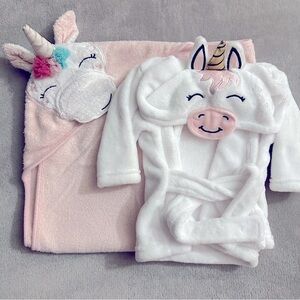 EUC/NWOT Hudson Baby Unicorn Hooded Bath Towel and Robe Set, 0-9 Months